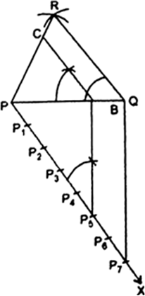 
Steps of Construction :
(i)    Construct a ΔPQR in which PR = PQ 