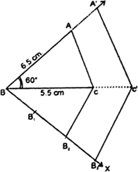 
Steps of Construction:
(i) Construct a ΔABC in which AB = 6.5 cm, ??