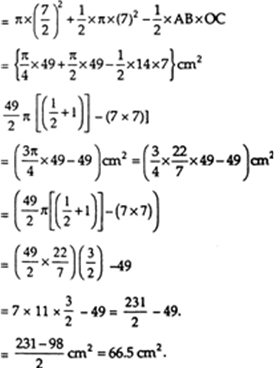 
We have,Area of the shaded regin = (Area of circle with OD (= 7 cm) a