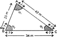 
Clearly, let∠A = ө1, ∠B = ө2 ∠C = ө3
We have,r = 7 m,a = 34