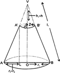 
Let h be the height, l the slant height and r1 and r2 the radii of 