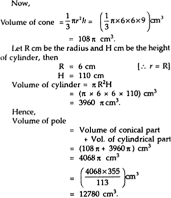 
Let r cm be the radius and h cm be the height of a cone thenr = 6 cm,