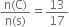 fraction numerator straight n left parenthesis straight C right parenthesis over denominator straight n left parenthesis straight s right parenthesis end fraction equals 13 over 17