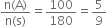 fraction numerator straight n left parenthesis straight A right parenthesis over denominator straight n left parenthesis straight s right parenthesis end fraction equals 100 over 180 equals 5 over 9