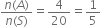 fraction numerator n left parenthesis A right parenthesis over denominator n left parenthesis S right parenthesis end fraction equals 4 over 20 equals 1 fifth