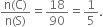 fraction numerator straight n left parenthesis straight C right parenthesis over denominator straight n left parenthesis straight S right parenthesis end fraction equals 18 over 90 equals 1 fifth.