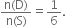 fraction numerator straight n left parenthesis straight D right parenthesis over denominator straight n left parenthesis straight S right parenthesis end fraction equals 1 over 6.