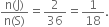 fraction numerator straight n left parenthesis straight J right parenthesis over denominator straight n left parenthesis straight S right parenthesis end fraction equals 2 over 36 equals 1 over 18.