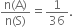 fraction numerator straight n left parenthesis straight A right parenthesis over denominator straight n left parenthesis straight S right parenthesis end fraction equals 1 over 36.