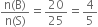 fraction numerator straight n left parenthesis straight B right parenthesis over denominator straight n left parenthesis straight S right parenthesis end fraction equals 20 over 25 equals 4 over 5