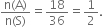 fraction numerator straight n left parenthesis straight A right parenthesis over denominator straight n left parenthesis straight S right parenthesis end fraction equals 18 over 36 equals 1 half.