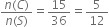 fraction numerator n left parenthesis C right parenthesis over denominator n left parenthesis S right parenthesis end fraction equals 15 over 36 equals 5 over 12