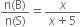 fraction numerator straight n left parenthesis straight B right parenthesis over denominator straight n left parenthesis straight S right parenthesis end fraction equals fraction numerator x over denominator x plus 5 end fraction
