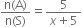 fraction numerator straight n left parenthesis straight A right parenthesis over denominator straight n left parenthesis straight S right parenthesis end fraction equals fraction numerator 5 over denominator x plus 5 end fraction