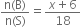 fraction numerator straight n left parenthesis straight B right parenthesis over denominator straight n left parenthesis straight S right parenthesis end fraction equals fraction numerator x plus 6 over denominator 18 end fraction