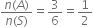 fraction numerator n left parenthesis A right parenthesis over denominator n left parenthesis S right parenthesis end fraction equals 3 over 6 equals 1 half