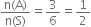 fraction numerator straight n left parenthesis straight A right parenthesis over denominator straight n left parenthesis straight S right parenthesis end fraction equals 3 over 6 equals 1 half