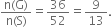 fraction numerator straight n left parenthesis straight G right parenthesis over denominator straight n left parenthesis straight S right parenthesis end fraction equals 36 over 52 equals 9 over 13.