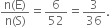 fraction numerator straight n left parenthesis straight E right parenthesis over denominator straight n left parenthesis straight S right parenthesis end fraction equals 6 over 52 equals 3 over 36.