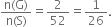 fraction numerator straight n left parenthesis straight G right parenthesis over denominator straight n left parenthesis straight S right parenthesis end fraction equals 2 over 52 equals 1 over 26.