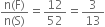 fraction numerator straight n left parenthesis straight F right parenthesis over denominator straight n left parenthesis straight S right parenthesis end fraction equals 12 over 52 equals 3 over 13