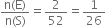 fraction numerator straight n left parenthesis straight E right parenthesis over denominator straight n left parenthesis straight S right parenthesis end fraction equals 2 over 52 equals 1 over 26