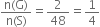 fraction numerator straight n left parenthesis straight G right parenthesis over denominator straight n left parenthesis straight S right parenthesis end fraction equals 2 over 48 equals 1 fourth