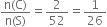 fraction numerator straight n left parenthesis straight C right parenthesis over denominator straight n left parenthesis straight S right parenthesis end fraction equals 2 over 52 equals 1 over 26