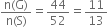 fraction numerator straight n left parenthesis straight G right parenthesis over denominator straight n left parenthesis straight S right parenthesis end fraction equals 44 over 52 equals 11 over 13