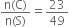 fraction numerator straight n left parenthesis straight C right parenthesis over denominator straight n left parenthesis straight S right parenthesis end fraction equals 23 over 49