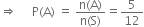 rightwards double arrow space space space space space straight P left parenthesis straight A right parenthesis space equals space fraction numerator straight n left parenthesis straight A right parenthesis over denominator straight n left parenthesis straight S right parenthesis end fraction equals 5 over 12