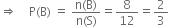 rightwards double arrow space space space space straight P left parenthesis straight B right parenthesis space equals space fraction numerator straight n left parenthesis straight B right parenthesis over denominator straight n left parenthesis straight S right parenthesis end fraction equals 8 over 12 equals 2 over 3