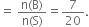 equals space fraction numerator straight n left parenthesis straight B right parenthesis over denominator straight n left parenthesis straight S right parenthesis end fraction equals 7 over 20.