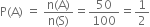 straight P left parenthesis straight A right parenthesis space equals space fraction numerator straight n left parenthesis straight A right parenthesis over denominator straight n left parenthesis straight S right parenthesis end fraction equals 50 over 100 equals 1 half