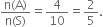 fraction numerator straight n left parenthesis straight A right parenthesis over denominator straight n left parenthesis straight S right parenthesis end fraction equals 4 over 10 equals 2 over 5.