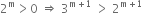 2 to the power of straight m greater than 0 space rightwards double arrow space 3 to the power of straight m plus 1 end exponent space greater than space 2 to the power of straight m plus 1 end exponent