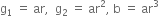 straight g subscript 1 space equals space ar comma space space straight g subscript 2 space equals space ar squared comma space straight b space equals space ar cubed