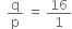 space space straight q over straight p space equals space 16 over 1