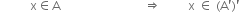 space space space space space space space space space space straight x element of straight A space space space space space space space space space space space space space space space space space space space space space space space space space space space space rightwards double arrow space space space space space space space space space straight x space element of space left parenthesis straight A apostrophe right parenthesis apostrophe