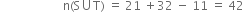 space space space space space space space space space space space space space space space space space space space space space straight n left parenthesis straight S union straight T right parenthesis space equals space 21 space plus 32 space minus space 11 space equals space 42