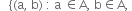 space space space left curly bracket left parenthesis straight a comma space straight b right parenthesis space colon space straight a space element of straight A comma space straight b element of straight A comma space