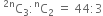 straight C presuperscript space 2 straight n end presuperscript subscript 3 colon straight C presuperscript straight n subscript 2 space equals space 44 colon 3