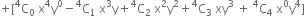 plus left square bracket straight C presuperscript 4 subscript 0 space end subscript straight x to the power of 4 straight y to the power of 0 minus straight C presuperscript 4 subscript 1 space straight x cubed straight y plus straight C presuperscript 4 subscript 2 space straight x squared straight y squared plus straight C presuperscript 4 subscript 3 space xy cubed space plus space straight C presuperscript 4 subscript 4 space end subscript straight x to the power of 0 straight y to the power of 4 right square bracket