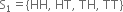 straight S subscript 1 equals left curly bracket HH comma space HT comma space TH comma space TT right curly bracket