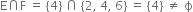 straight E intersection straight F space equals space left curly bracket 4 right curly bracket space intersection space left curly bracket 2 comma space 4 comma space 6 right curly bracket space equals space left curly bracket 4 right curly bracket space not equal to space straight ϕ