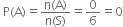 space straight P left parenthesis straight A right parenthesis equals fraction numerator straight n left parenthesis straight A right parenthesis over denominator straight n left parenthesis straight S right parenthesis end fraction equals 0 over 6 equals 0