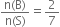 fraction numerator straight n left parenthesis straight B right parenthesis over denominator straight n left parenthesis straight S right parenthesis end fraction equals 2 over 7