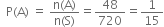 space space straight P left parenthesis straight A right parenthesis space equals space fraction numerator straight n left parenthesis straight A right parenthesis over denominator straight n left parenthesis straight S right parenthesis end fraction equals 48 over 720 equals 1 over 15