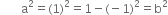 space space space space space space space straight a squared equals left parenthesis 1 right parenthesis squared equals 1 minus left parenthesis negative 1 right parenthesis squared equals straight b squared