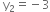 space straight y subscript 2 equals negative 3